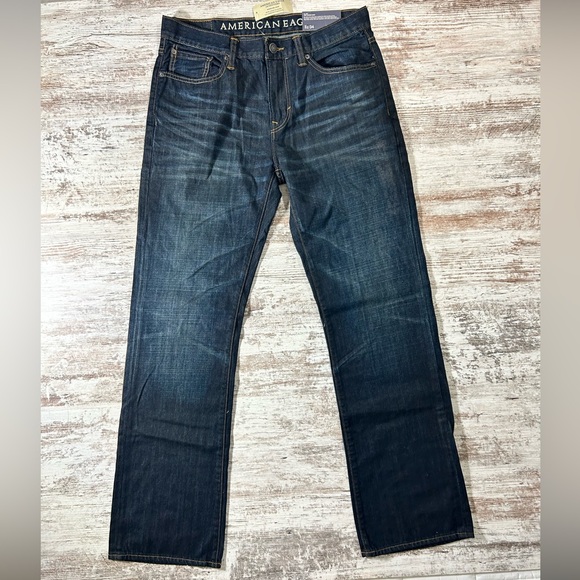 Men’s NWT American Eagle Outfitters Jeans Straight leg dark whisker wash 32 x 34 - Picture 1 of 7